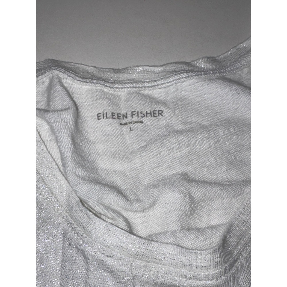 Eileen Fisher White Metallic 100% Linen Scoop Neck Tank Top Womens Large